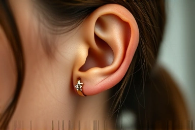 Stylish ear cuff comfortably worn on a woman's ear.
